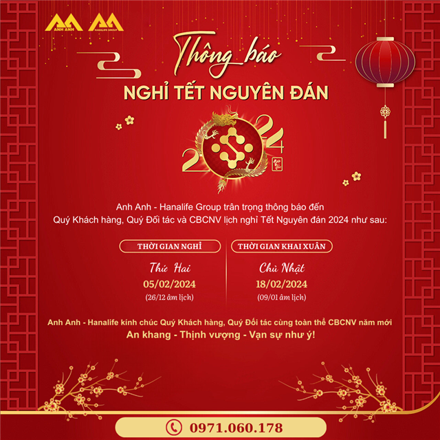 THÔNG BÁO NGHỈ TẾT NGUYÊN ĐÁN 2024